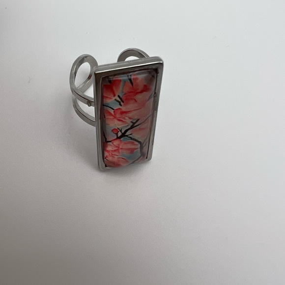 Floral Retro Rectangular Statement Rings, Cottagecore Flower Rings - Picture 12 of 16